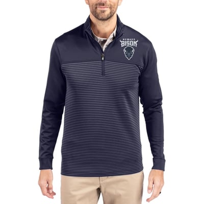  Howard Bison Cutter & Buck Traverse Stretch Eco Stripe DryTec Tri-Blend Quarter-Zip Pullover - Navy